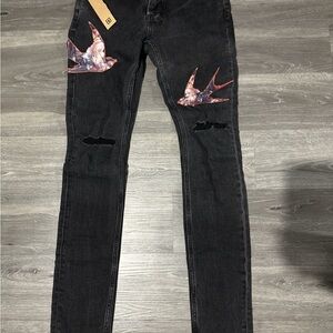 Ksubi Black Skinny Jeans with Bird Design